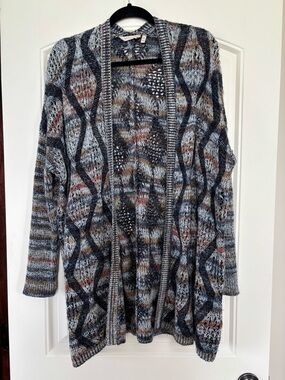 Soft Surroundings Multicolor Open-Front Knit Cardigan - Gray, Brown, Rust